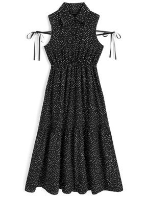 ドット柄リボンノースリーブシャツワンピース