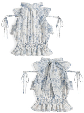花柄シアーアメスリフリルリボントップス