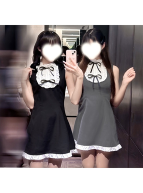 配色フリルリボンノースリーブミニワンピース