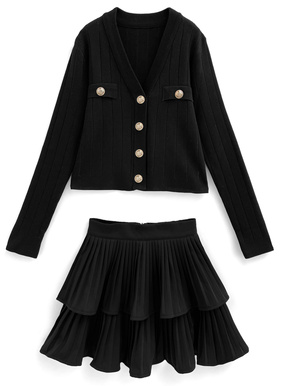 カーディガン×ティアードミニスカートセットアップ