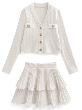 カーディガン×ティアードミニスカートセットアップ