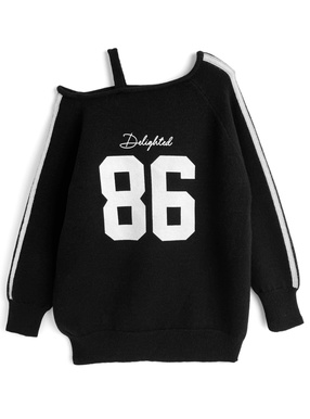 配色ラインナンバーロゴワンショルダーニットトップス