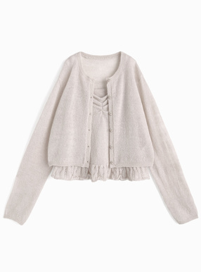 カーディガン×裾フリルキャミソールニットアンサンブル