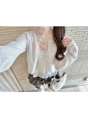 カーディガン×裾フリルキャミソールニットアンサンブル