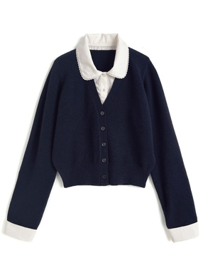 ブラウスレイヤード風ニットカーディガン