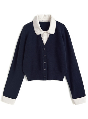 ブラウスレイヤード風ニットカーディガン