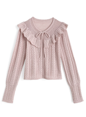 フリルリボンニットカーディガン