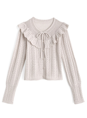 フリルリボンニットカーディガン