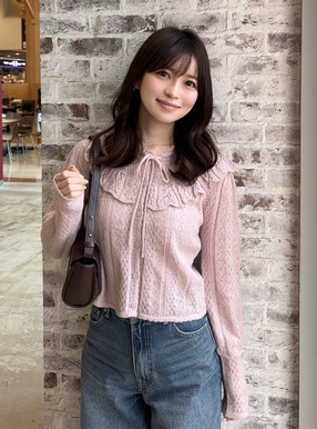 フリルリボンニットカーディガン