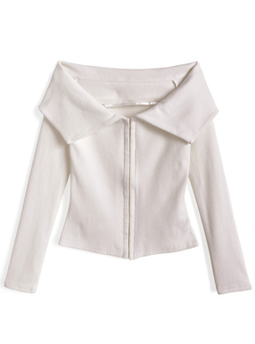 ビッグカラーフロントストラップオフショルダートップス