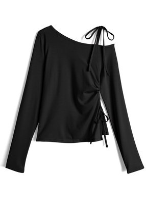 ワンショルダードロストスリットトップス