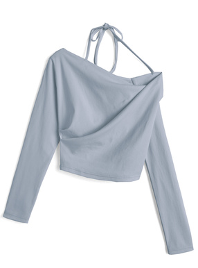 ワンショルダーホルターネックドレープトップス