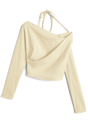 ワンショルダーホルターネックドレープトップス