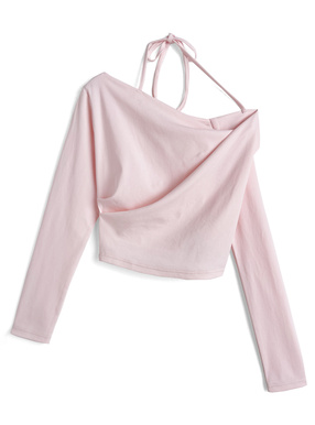 ワンショルダーホルターネックドレープトップス