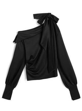 ネックリボンアシンメトリーワンショルダートップス