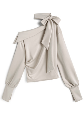 ネックリボンアシンメトリーワンショルダートップス