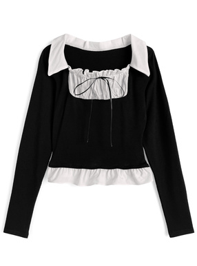 シャツドッキングリボンフリルトップス