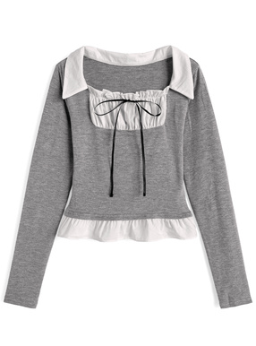 シャツドッキングリボンフリルトップス