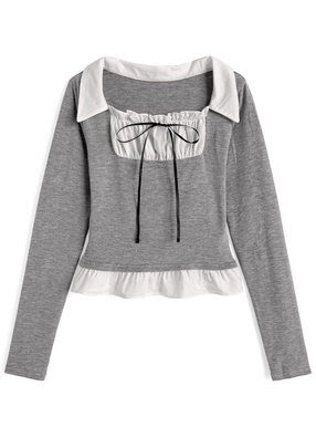 シャツドッキングリボンフリルトップス