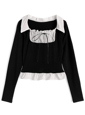 シャツドッキングリボンフリルトップス