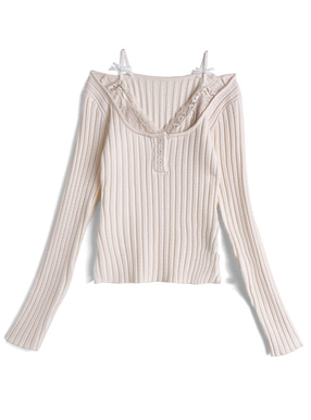 2Wayレースレイヤード風ニットトップス