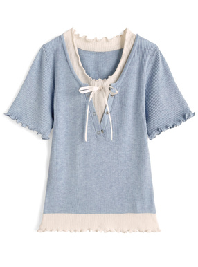 レイヤード風メロウリブニットトップス