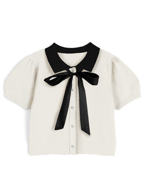 リボンタイ付きビジューボタンニットカーディガン