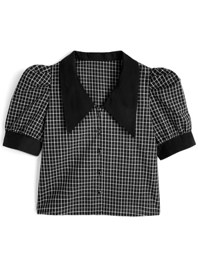 チェック柄ビッグカラーブラウス