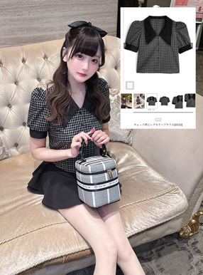 チェック柄ビッグカラーブラウス