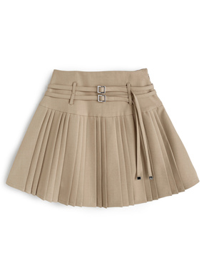 インパン裏地付きダブルベルトプリーツミニスカート