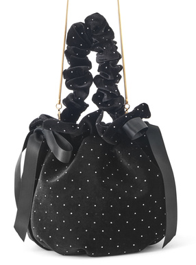 2Wayラインストーンベロア巾着バッグ