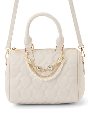 チャーム付きハートキルティングハンドバッグ