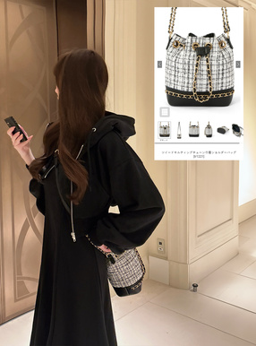 ツイードキルティングチェーン巾着ショルダーバッグ