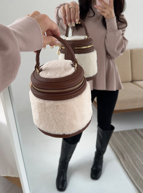 2Wayレザーコンビファーボックスバッグ