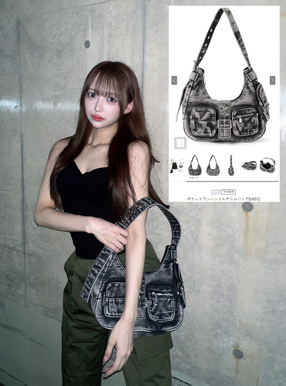 ポケットワンハンドルデニムバッグ