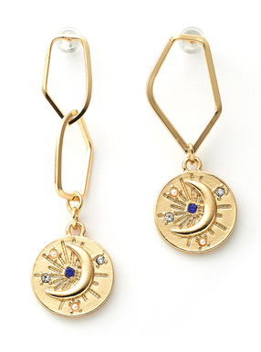 アシンメトリームーンコインビジューピアス