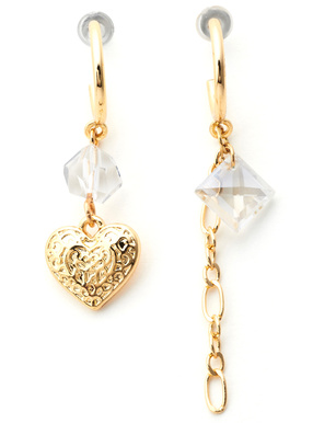 アシンメトリークリアストーンハートピアス