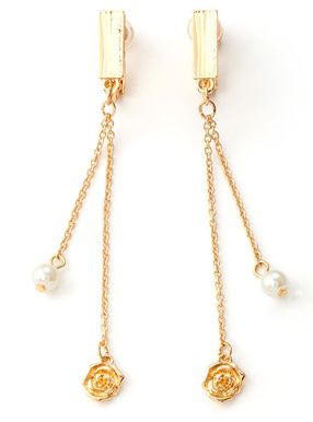 ロングチェーンパールローズイヤリング