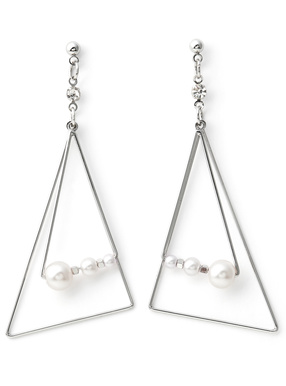 トライアングルパールビジューピアス