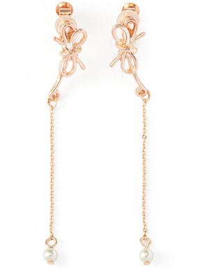 リボンパールチェーンロングイヤリング