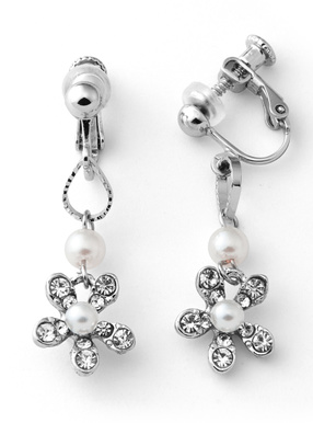 パールラインストーンフラワーイヤリング