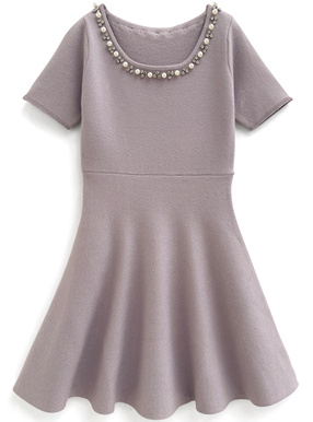 パールビジューネックニットワンピース