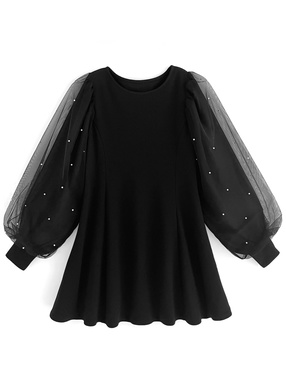 パールチュールスリーブフレアミニワンピース