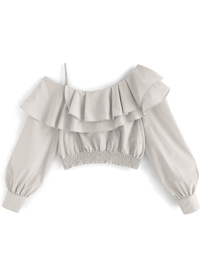 ワンショルダーフリルカラーブラウス