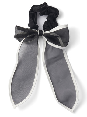 配色レザーパイピングシアーリボンシュシュ