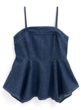 配色ステッチペプラムデニムキャミビスチェ