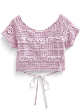 バックリボンジャガードクロップド丈トップス