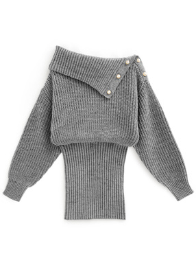 パールボタンオフショルニットワンピース