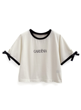 袖リボン配色ロゴTシャツ