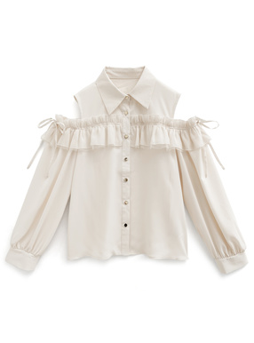 ショルダーオープンフリルリボンブラウス